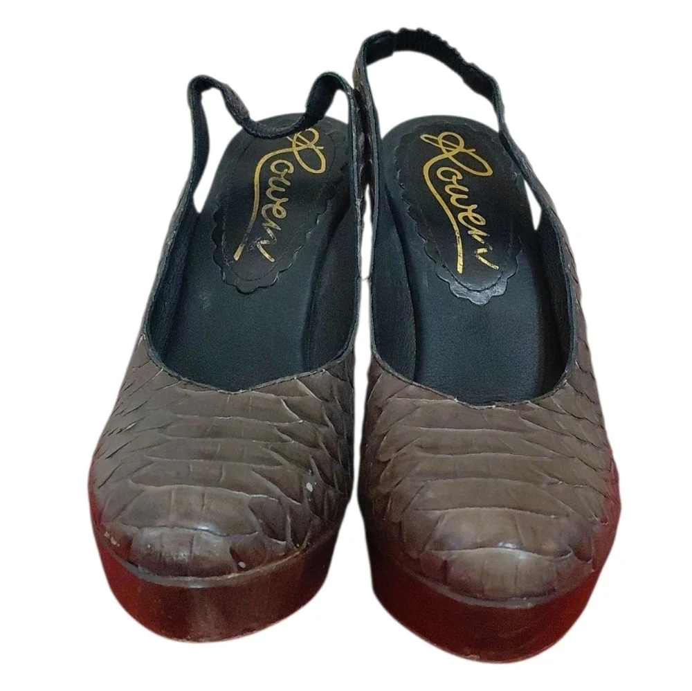 Rowen Platform Leather And Wood Sling Back Open Toe Wedge Sandals Size 7.5